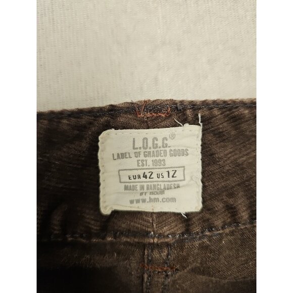 L.O.G.G. H&M Women's  Stretch Corduroy Pants Size 12 Brown Boho Detailed Buttons - Picture 4 of 6